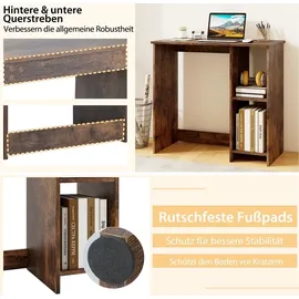 Costway Kleiner Schreibtisch, 2 Fächern, PC-Tisch, Bürotisch für kleine Räume, 80 x 40 x 74 cm Braun
