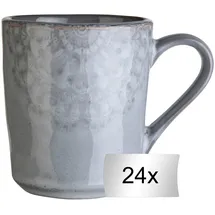 Home4You Kaffeetassen 24er Set, 355 ml - Grau - Steingut - glasiert - mit floraler Prägung - 24er Set