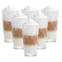 Vitrea 6er Set Latte Macchiato/Kaffee-Gläser - 370ml, 6 Glas Trinkhalme 23 cm, 1 Bürste (Kaleibi Latte)