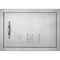 Vevor Grill-Zugangstür, 508 x 356 mm, Einzelne Außenküchentür, Flächenbündig Montierte Edelstahltür, Vertikale Wandtür mit Griff und Lüftungsschlitzen, für Grillinsel, Grillstation, Außenschrank