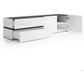 VOLEO TV-Lowboard 226,4x54,0x40,0 Weiß Hochglanz/Glas Holzwerkstoff