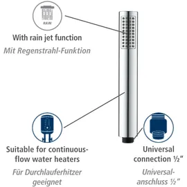 Wenko Basic Line Duschkopf Set Wanne, 3-teilig, klassische Stab-Handbrause