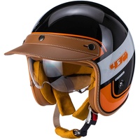 Retro 3/4 Motorrad Helm Jethelm mit Visier DOT/ECE-Zulassung Mopedhelm Motorradkreuzer-Rollerhelm Chopper Helm Anti-Collision Helm Straße Fahrrad Helm für Erwachsene Herren Damen B,L=58-60CM