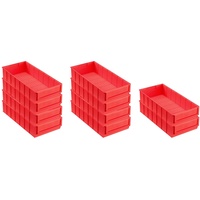 SparSet 10x Rote Industriebox 400 B | HxBxT 8,1x18,3x40cm | 4,7 Liter | Sichtlagerkasten, Sortimentskasten, Sortimentsbox, Kleinteilebox