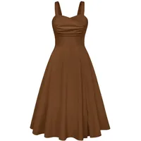 Damen Blumenkleid Midi A-Linie Sommerkleid Rockabilly Spaghetti Cocktailkleid Sommerkleid Strand Braun XXL - XXL