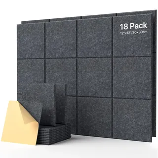 Quadratische 18 Stück Akustikplatten Selbstklebend, Schallabsorber Schallschutz Wand Hoher Dichte Schallschutzplatten, Akustikpanel Schalldämmung Akustikplatte, 30x30x0.9cm