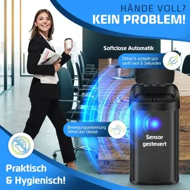 Kesser KESSER® Sensor Mülleimer Küche Automatik mit Bewegungssensor Abfalleimer | Soft-Close-Deckel Müllbehälter mit Touch-Bedienfeld & Sensor LCD-Display Edelstahl inkl. Müllsackhalter