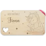 Frühstücksbrettchen Holz Herz - Einhörner - Hier krümelt Name | Einhornkopf Einhorn Mädchen Geschenke Kinder - 22,5x12,5 - Holz - brettchen personalisiertes holzbrett unicorn krümelt￼