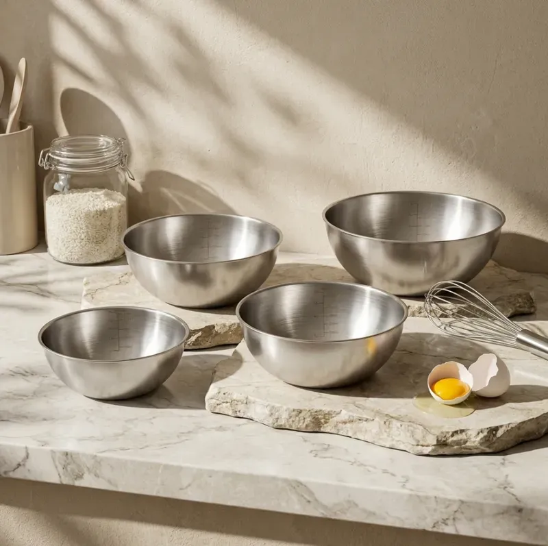 PURECOOK 304 Obst- und Salatschüssel-Set im japanischen Stil mit gerolltem Rand | 4-teiliges Salatschüssel-Set mit natürlicher Oberfläche