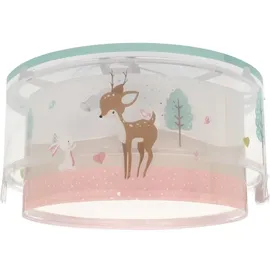 Dalber Deckenlampe Kinderzimmer, Kinder Deckenleuchte, Jungenzimmerlampe, Kinderlampe, Loving Deer Reh Tiere Rosa, 61276M, E27-2 x 15W