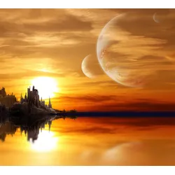 Fototapete PAPERMOON "Fantasie Landschaft", bunt, B:4,00m L:2,60m, Vlies, Tapeten
