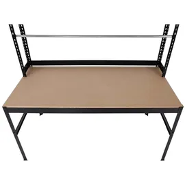 MCW Packstation MCW-J84, Packtisch Arbeitstisch Werktisch, Rollenhalter höhenverstellbar, Holz Stahl 183x183x90cm, schwarz