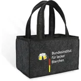 Komoke Bundesinstitut für Leckerbierchen Flaschenträger - Wiederverwendbare Männerhandtasche für 6 Bierflaschen, Robuster Flaschenkorb mit Griff & Trennwänden, Ideal für Party & Picknick