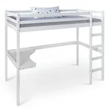 Homestyle4u Hochbett 90 x 200 cm Kiefer lackiert weiß