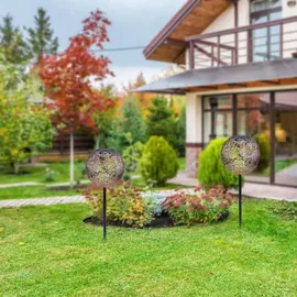 bmf-versand Solarleuchte Garten Außen Solarlampe 2er Set Kugel 19 cm Außenlampe Solar Silber - Silber/Schwarz