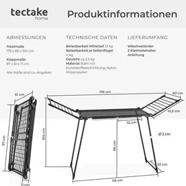 Tectake Wäscheständer 18 m schwarz
