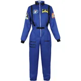 Famajia Damen Astronauten-Kostüm Spacewoman Jumpsuit Fancy Cosplay Dress Up Kostüme Galaxy Girl Moon Walk Kostüme - Blau - 3XL/XXL - 3XL-XXL