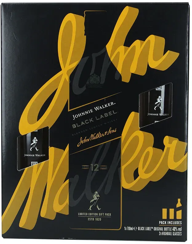 Johnnie Walker Black Label - 12 Jahre - Geschenkset mit 2 Gläsern -...