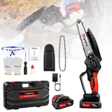 Qimu Mini Kettensäge mit Akku 1500mAh, 6 Zoll Mini Kettensäge mit 2 Ketten, Tragbarer Kettensäge Handkettensäge Akku Elektro Kettensäge, Einhand Kettensäge Elektrisch Elektrosäge für Gartenbäume Holz