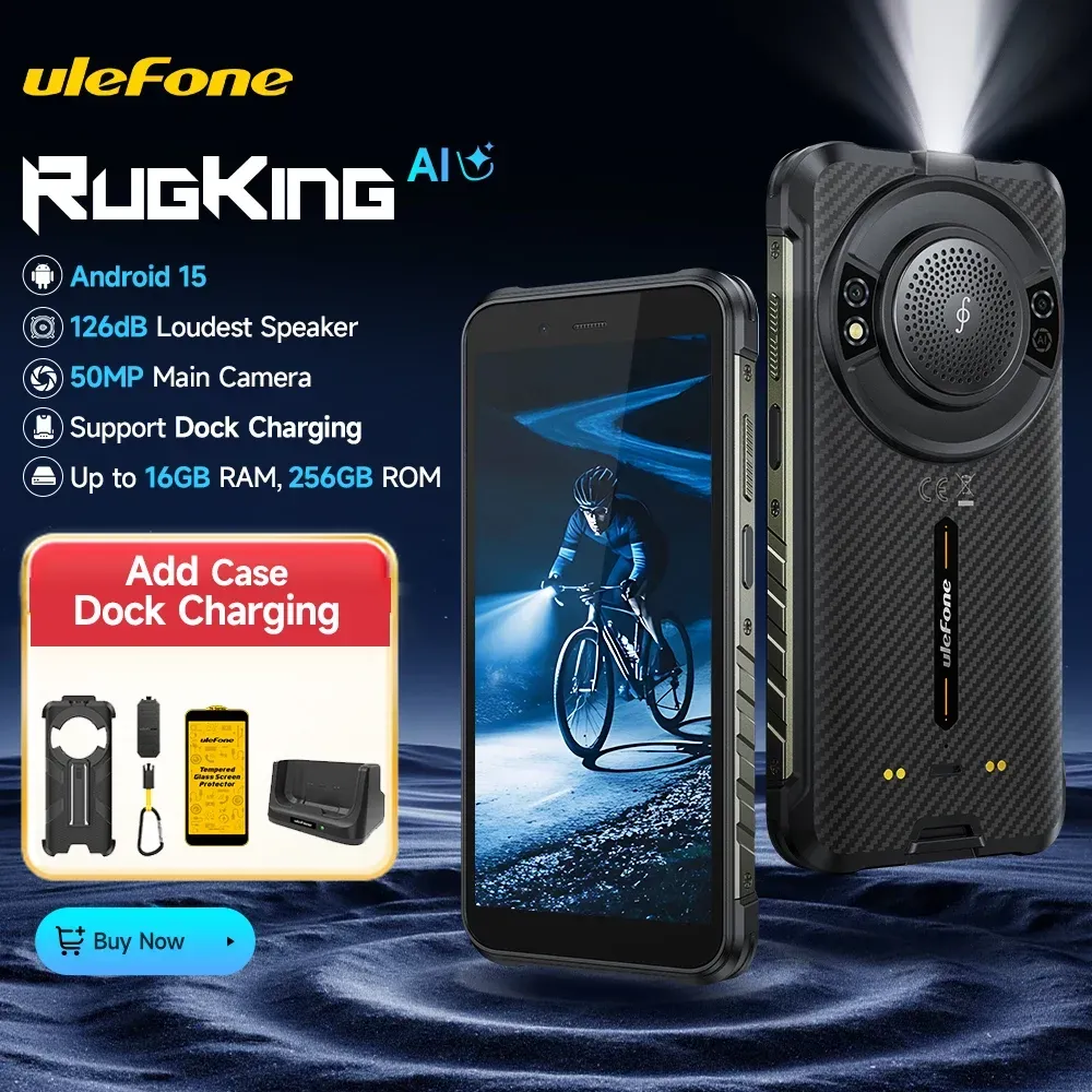 【2025 NEU】 Ulefone RugKing 4G Robustes Telefon Android 15 Bis zu 16 GB + 256 GB Wasserdichtes Smartphone 9600 mAh 50 MP Kamera NFC Globale Version