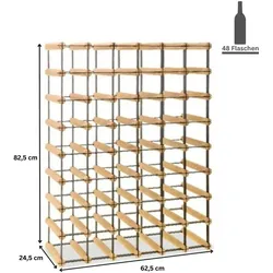PROREGAL Modulares Weinregal VINOTECA MOD METAL | HxBxT 82,5x62,5x24,5cm | 6x8 Flaschen | Massives Kiefernholz | Natur | Flaschenregal