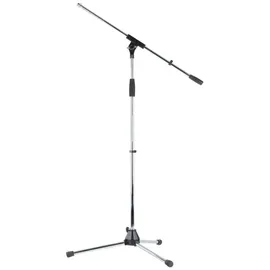 Pronomic Mikrofonständer MS-25C Pro - Dreibeinig mit Gummifüßen - Galgen in Länge und Neigung verstellbar - Robuste Klemmen und Schrauben - Inklusive Kabelklemmen und Reduziergewinde - Chrom