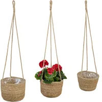 Relaxdays Seegras Blumenampel 3er Set, hängend, Blumen & Hängepflanzen,