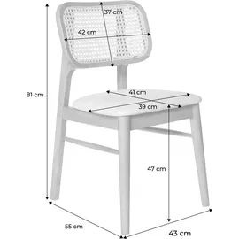 sweeek - 2er-Set Stühle aus Hevea-Holz, Rohrgeflecht und Stoff - Eichenfarben - Beige