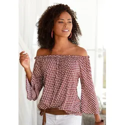 Carmenbluse, mit Punkteprint, Damenbluse, schulterfrei, casual, Gr. 34, sand-dunkelrot-bedruckt, , 60703124-34