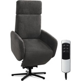 Cavadore TV-Sessel Cobra mit 2 Motoren, Akku + Aufstehhilfe / Fernsehsessel mit Liegefunktion, Relaxfunktion + Fernbedienung / Sternfuß, belastbar bis 130 kg / 71 x 110 x 82 / Lederoptik, Dunkelgrau