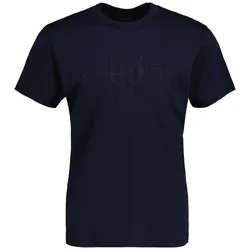 GANT Herren T-Shirt - REG TONAL SHIELD T-SHIRT, Rundhals, Baumwolle, Stickerei Blau 4XL