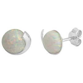 VIVANCE Paar Ohrstecker 925/- Sterling Silber rhodiniert imit. Opal weiß«, 0 8Cm Glänzend
