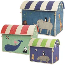 Rice Spielzeugkörbe Aufbewahrung Zootiere 3er Set, 34x54x44cm, blau