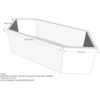 Badewannenträger passend für Koralle T200 205 R (Facette ER) 202 × 80 × 45 cm