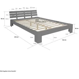 Homestyle4u Holzbett 160x200 mit Lattenrost in Grau 2038