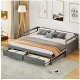Flieks Daybett, ausziehbares Tagesbett Kiefer Holzbett 90x200cm/180x200cm grau