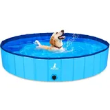 Pourbibi Hundepool 160 x 30 cm für Große Hunde,Kinder Robuster Faltbarer Hunde Pool mit Anti-Rutsch Design, XXL-Hundeplanschbecken für Garten,Terrasse Wasserspielzeug für Hunde und Kinder, Sicher