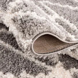 Carpet City Hochflor-Teppich CARPET CITY "Pulpy 530" Gr. 34, grau, B:80cm H:30mm L:300cm, Kunstfaser, Teppiche, Fransenteppich, besonders weich, mit Fransen, Geo-Muster