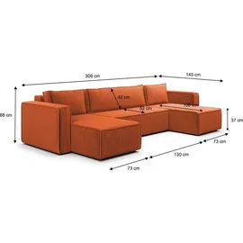 petits-meubles U-sofa 5-sitzig umbaubar Truhe Ezekiel Cord Terracotta