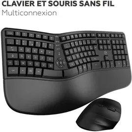 MOBILITY LAB Ergo C30W - Ergonomisches Kabellos-Set mit verstellbarer Neigung - AZERTY Layout - Repose-Poignets aus Memory-Schaum - Büro, Zuhause, Gaming - Dual Wireless USB & Bluetooth Verbindung