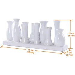 Jinfa Deko Blumenvasen Set aus 10 Vasen in weiß auf einem Tablett