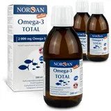 NORSAN Premium Omega 3 Fischöl Total Naturell hochdosiert 3er Pack (3x 200 ml) / 2.000mg Omega 3 pro Portion/Omega 3 Öl 1120mg EPA & 536mg DHA/Omega 3 Premium Öl mit 800 IE Vitamin D3