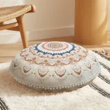 DAWNYIELD Meditationskissen für den Boden, Runde Sitzkissen mit waschbarem und abnehmbarem Bezug, 80 cm Großes Ergonomisches Yogakissen mit Pompon-Dekor, Für Innen- und Außenbereich, Braun