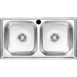 OEM Doppelspüle links Einbau Edelstahl 780 x 430 mm Handbetätigung