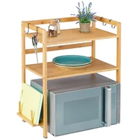 Relaxdays Mikrowellen Regal, 2 Ebenen, Bretthalter, 4 Haken, Küchenregal