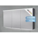 Intarbad Badezimmerspiegelschrank 3-türiger Spiegelschrank mit MULTI LED Beleuchtung, stufenlos dimmbar (Doppelspiegeltüren, Holz-/ Lackdekore, Maße von 90 bis 180 cm wählbar, Höhe 71,8 cm, Glasfachböden, Magnetleiste & Kosmetikspiegel Ø 12 cm) Vormontierte Lieferung, Floatglas, 160 kg Traglast, Made in Germany grau 140 cm x 71,8 cm x 13,5 cm