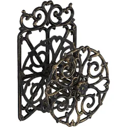Relaxdays Schlauchhalter, antikes Design, drehbar, Wandhalter Gartenschlauch, Gusseisen, HBT: 34x23x18 cm, schwarz-gold