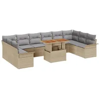 VidaXL 11-teiliges Garten Essset mit Kissen Beige Poly Rattan
