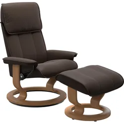 Fußhocker STRESSLESS "Admiral", braun (braun batick), B:55cm H:38cm T:39cm, Leder BATICK: BATICK ist ein leicht korrigiertes, durchgefärbtes und genarbtes Möbelleder, bei dem die meisten Unebenheiten und Spuren in der Regel entfernt wurden., Hocker, mit Classic Base, Gestell Eiche