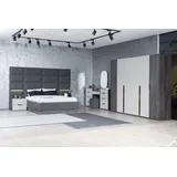 Xlmoebel Komplettschlafzimmer Graues Schlafzimmer Set Bett Schrank Nachttische Holz, (5-tlg., Bett / 2х-Nachttische / Kleiderschrank / Schminktisch mit Spiegel), Hergestellt in Europa grau